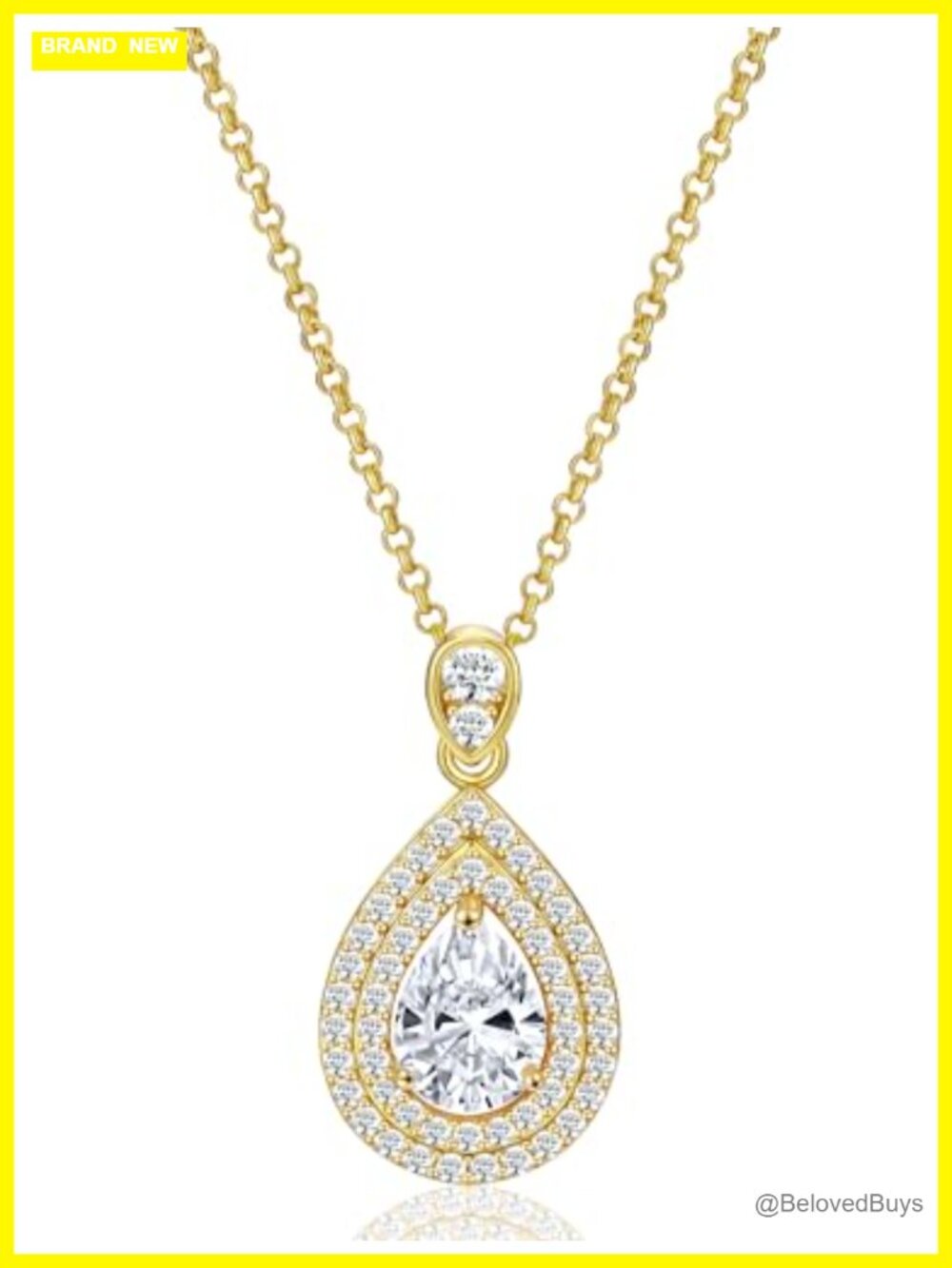 Pear Cut Moissanite Pendant Necklace 18K Gold Vermeil Sterling Silver